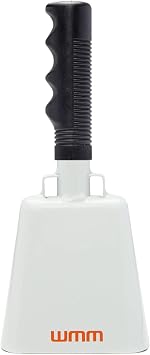 10 Inch Steel Cowbell with Handle Cheering Bell for Sports Events Large Solid School Bells & Chimes Percussion Musical Instruments Call Bell AlarmWhite