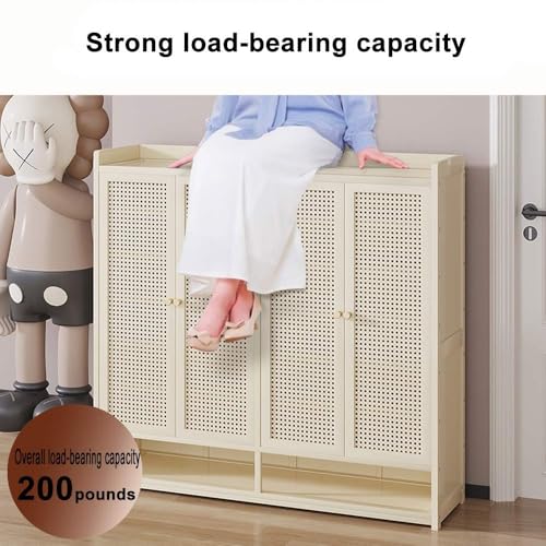 Armoire à chaussures chic en bambou brun et portes en rotin véritable