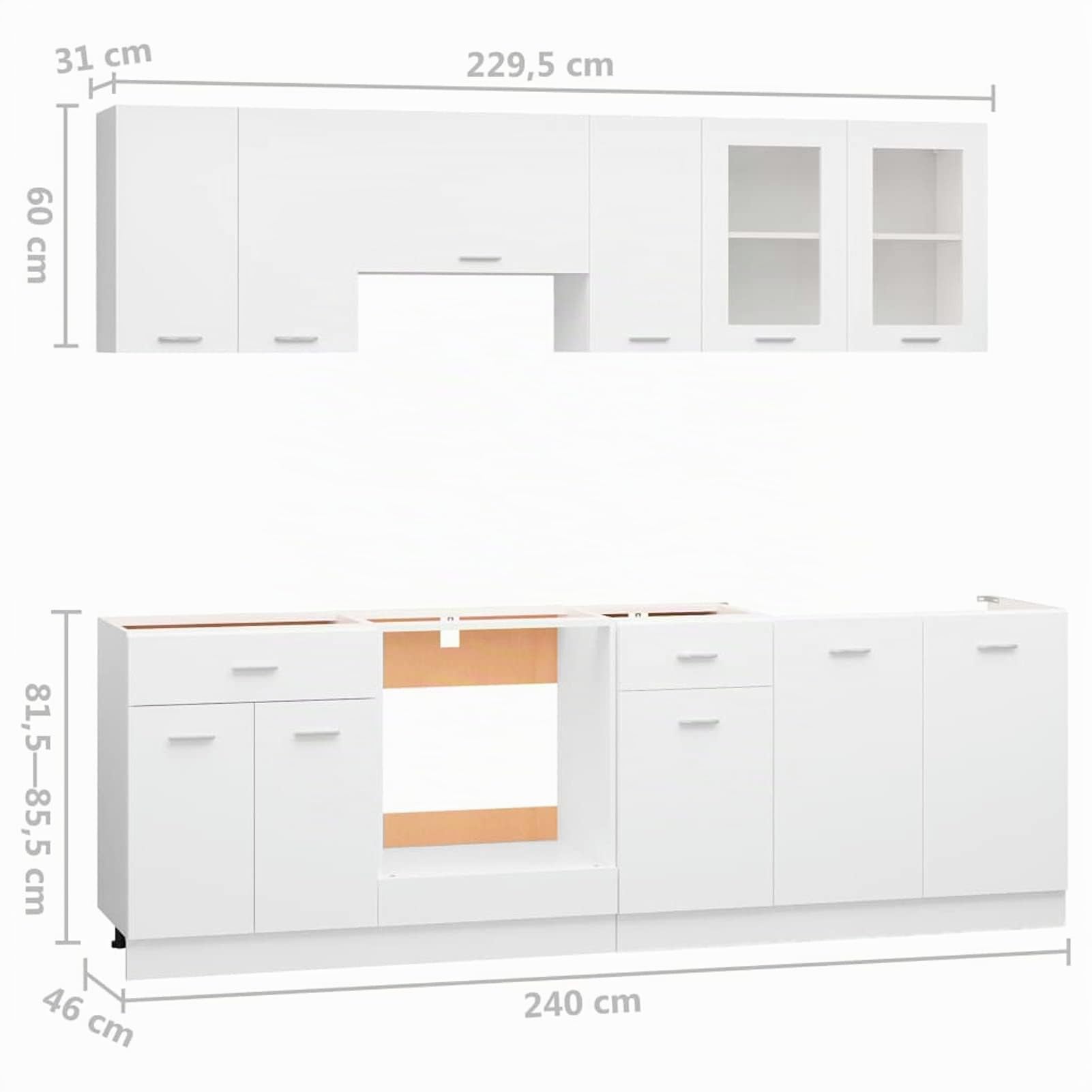 Tidyard 8-TLG. Küchenzeile mit elegantem Design Küchenschränke Einbauküche Küchenblock Hängeschrank Spülenunterschrank Schubunterschrank Geschirrspülerblende Komplettküche Weiß Spanplatte