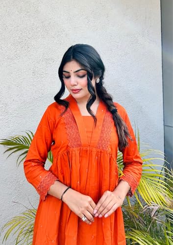 Image of MOKOSH Women's Cotton Kurta with Pant | Kurta Set | V Neck 3 /4 Sleeve Ethnic Suit | 2 Piece Outfit | Indian Kurta Outfit With Pant
