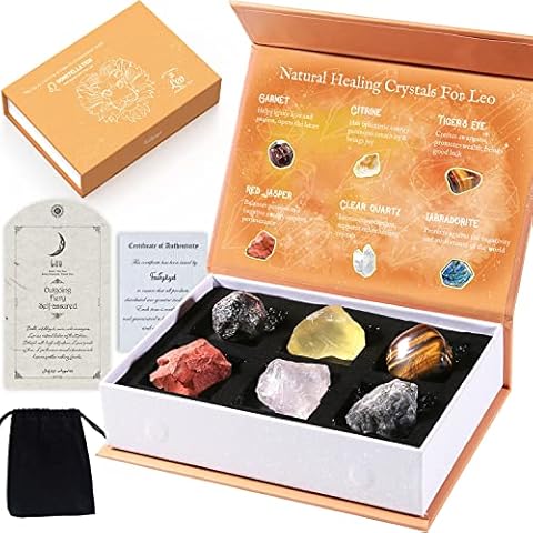 Faivykyd Leo Crystals Gifts, Unique Spiritual Gifts for Women, Astrology Gifts for Women, Healing Crystals Zodiac Sign Stones, Friends Sisters Daughters Gifts for Birthdays, Stress Relief Gifts Cover