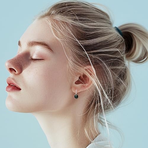 Presentski Black Pearl Dangle Earrings 925 Sterling Silver Classic Round Pearl Tear Drop Hook Earrings Jewelry Birthday Gifts for Women3