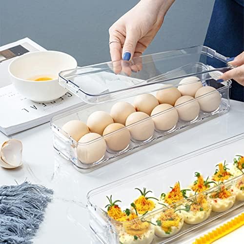 YOHA Clear Deviled Egg Tray Carrier with Lid 12 Grids Egg Holder Case Refrigerator Egg Container Deviled Egg Platter Stackable Egg Tray Camping Picnic Travel Portable Egg Storage Container,Clear-12