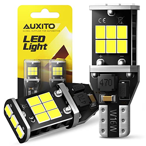 AUXITO 912 921 LED Bulb for Backup Light Reverse Lights High Power 2835 15-SMD Chipsets Error Free T15 906 922 W16W Bulbs, 6000K White (Upgraded, Pack of 2)