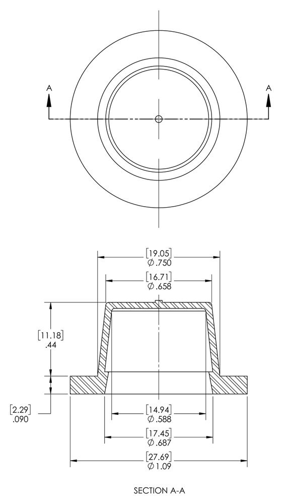 Caplugs 99394868 Plastic Tapered Cap and Plug with Wide Thick Flange WW-8X, PE-LD, Cap OD 0.588