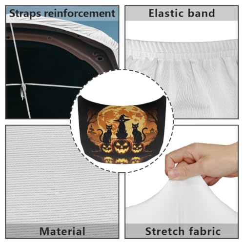 Image of Moon Cat Pumpkins Hood Wraps for Cars Hood Wrap Protector Washable Car Hook Elastic Fabrics Can be Washed Hook Wraps