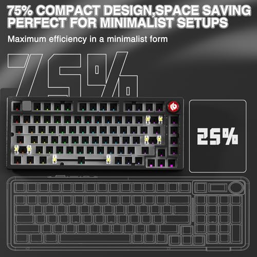 Image of CORBOBO LEOBOG Hi75C Upgraded Wired Mechanical Keyboard Kit - Aluminum Alloy Gasket Mount 75% Barebones DIY Base with Hot Swap, RGB Backlighting & Volume Knob - Enhanced Custom Gaming Keyboard Build