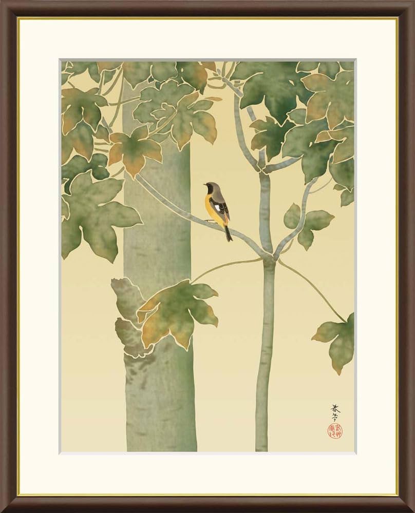 Amazon.co.jp: JHA 絵画 アート額絵 日本の名画 菱田春草「桐に小禽