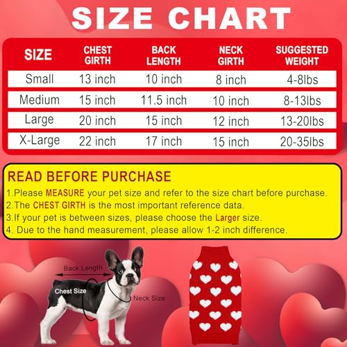 GOYOSWA Hundepullover für Valentinstag, Strickpullover in Herzform, für kleine, mittelgroße und große Hunde, Haustiere, Rot, Größe XL