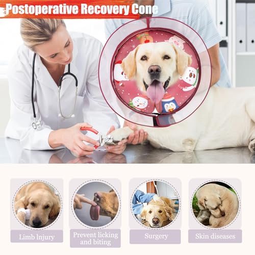 Image of Soft Cone Collar With Guard Shield for Dogs - Inflatable Surgery Recovery Donut, Prevents Licking Wounds and Stitches, Does Not Block View (Xmas Elf, Medium+)