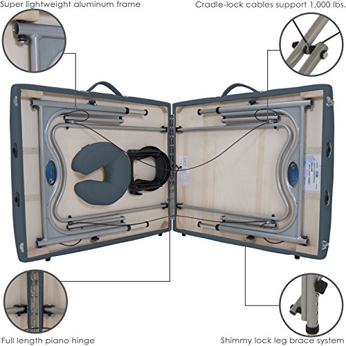 Image of EarthLite Portable Massage Table Luna - Ultra-Lightweight, Patented Aluminum Reiki Frame incl. Flex-Rest Face Cradle & Carry Case (29lb), Mystic Blue