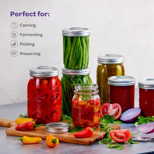 SEWANTA Wide Mouth Mason Jars 16 oz [18 Pack] With Mason Jar Lids and Bands, Mason Jars 16 oz - For Canning, Fermenting, Pickling - Jar Décor - Microwave/Dishwasher Safe. by SEWANTA - Used condition - Image 2