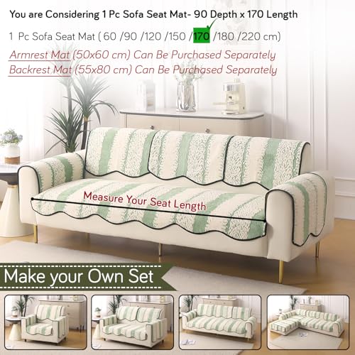 Image of HOKIPO Luxury Wavy Anti Slip Plush Sofa Cover Mat | Make Your Own Sofa Cover Set, Mat Length 90(D) x 170(L) cm, Pistachio Green (AR-5984-GRN)