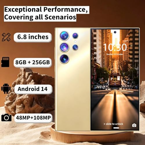 Image of C24 Ultra Unlocked Phone 5G Dual SIM, 8GB+256GB Large Storage Unlockedphone, Android 14.0 Cell Phone, 6800 mAh Battery Smart Phone, 6.8-inch HD Screen /Fingerprint Lock /GPS (Glod)