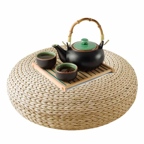 Futon, Cuscino in Vimini Naturale, Cuscino rotondo Tatami, Cuscino Seduta in Paglia da Terra Rotondo Tatami, Traspirante, Cuscino Rotondo da Pavimento, Decorazione per Salotto da Giardino