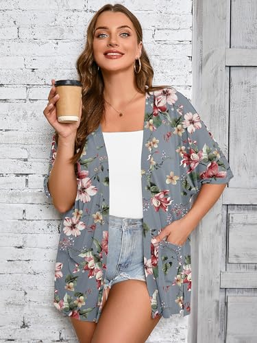 Image of AusLook Plus Size Cardigan for Women Short Sleeve Lightweight Open Front Shrug with Pockets for Dresses and Layering 1X-5X