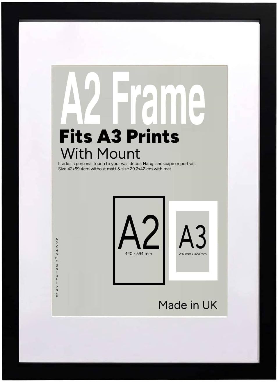 A2Z Home Solutions Photo Frame Black A2 Frame With A3 Mount Picture