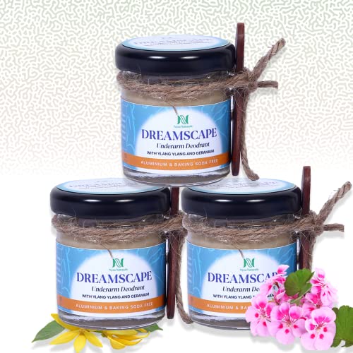 Image of Dreamscape Deodorant for Men & Women | Free from Aluminium & Baking Soda | Deodorant Cream with Geranium and Ylang Ylang (30 g, Pack of 3)