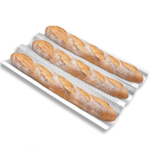 Ayccnh Stainless Steel Perforated French Baguette Bread Pan 3 Waves Toaster Oven Baking Tray (15"X10") With Large Bread Proofing Cloth (17.7" X 30.3") #TOP5