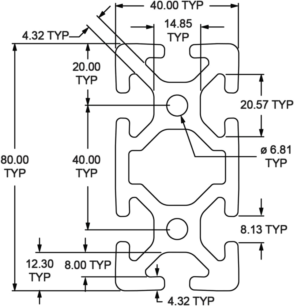 8020 Inc., 404080Negro, Serie 40 1.575 in x 3.150 in ranura en T x 12