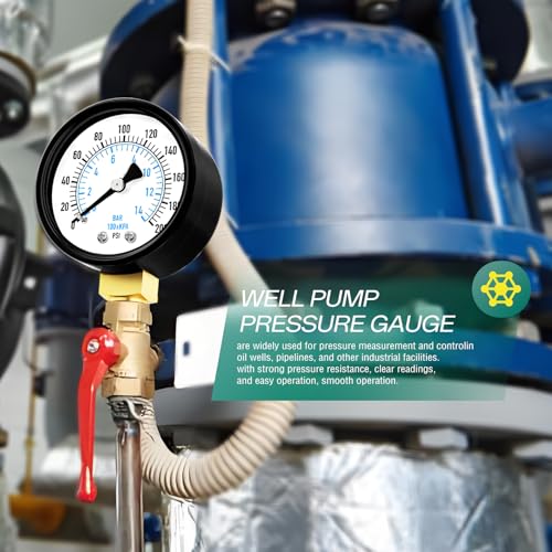 Image of 0-200PSI Well Pump Pressure Gauge 2 inch Dial Size, 1 /8 inch NPT Lower Mount, 3-2-3% Accuracy, for Tube, Water Pump, Gas, Liquid, Pressure Test