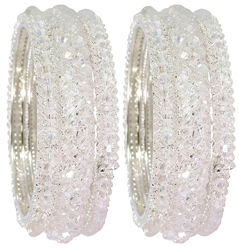 NMII Stylish Pearls Alloy Metal Kada Bangles Set For Women and Girls | Fancy Metal Bangles | Trendy Design Bangles For Girls | Wedding, Party, Shadi Fashion Jewellery Silver bangles (MAH66-Silver-2.6)