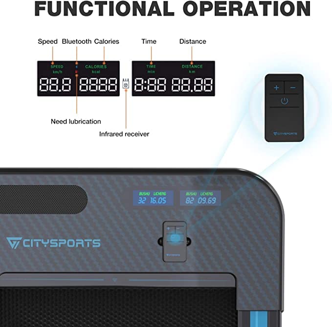CITYSPORTS Elektrische loopband, motor van 440 W, geïntegreerde bluetooth-luidspreker, instelbare snelheid, LCD-display en calorieënteller, ultradun en stil, voor thuis/kantoor - Afbeelding 8
