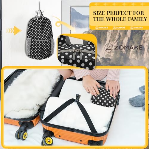 Image of ZOMAKE Ultra Lightweight Hiking Backpack 20L, Packable Small Backpacks Water Resistant Daypack for Women Men(Black,White Polka Dot)