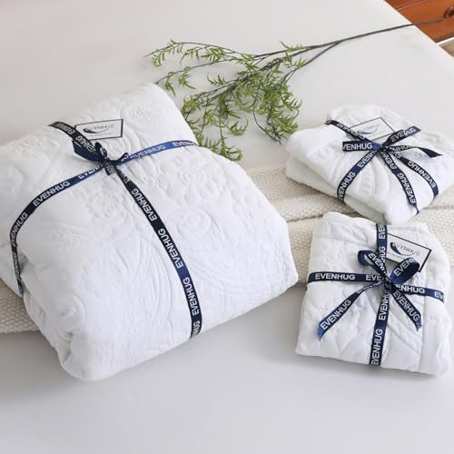 Image of EVENHUG Oversized King Bedspreads California King Quilt Set with Pillow Shams Extra Wide Large King Size Quilts Lightweight Coverlet Bedding Sets White 120 inchx120 inch
