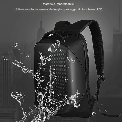 SEAFRONT Zaino LED Impermeabile con BT APP Display a LED Colorato Programmabile Schermo 64x64 Alimentato Tramite USB Zaino per Laptop Viaggio per Uomo e Donna Fai-da-te