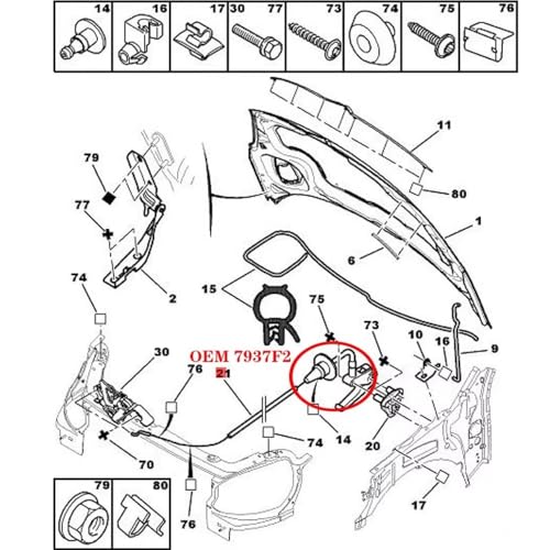 Commande d'ouverture capot bloqué solution pour Peugeot 206 SW 7937F2 - 4