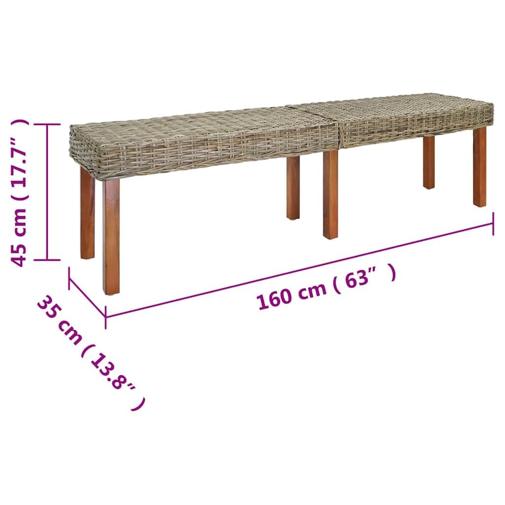 Ławka naturalna, 160 x 35 x 45 cm, łóżko z litego drewna, mango, ławka do siedzenia ze stabilną ramą, do ogrodu, na taras, do salonu, jadalni i wejścia, trwałe siedzisko dla 2 osób