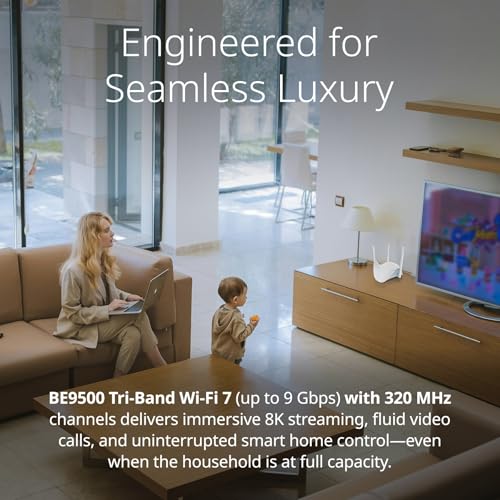 Image of D-Link BE9500 Tri-Band Wi-Fi 7 Smart Router (R95) - Sculptured-Wing Design, 2.5 GbE, Self-Optimizing Mesh, Multi-Link, Multi-Gig, Parental Controls, Alexa /Google Ready