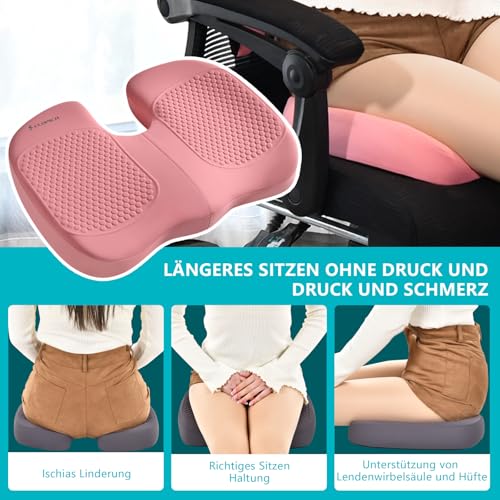 Image of FLORICH 3 PCS Seat Cushion for Carseat Lumbar Support Pillow Car Neck Headrest Pillows Memory Foam Gel Memory Foam Massage Point Seat Pads Pressure Relief Back Cushion for Office Chair(Light Pink)