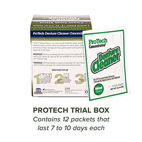 Protech Denture Cleaner 7G (3-Month Supply) Denture Cleanser Foils For Retainers, Nightguards, Mouthguards, And Dentures, Nicotine, Coffee And Iron Cleaning Foils, No Tablets, Long Lasting Packets #TOP1