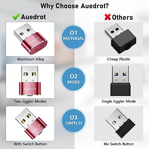 AUEDROT Mouse Jiggler Undetectable Jiggers USB Mover with Switch Button,Automatic Wiggler 2 Jiggle Modes,Mouse Device,Plug & Play,Keep Computer/Laptop Awake,Rose Gold,1 PCS