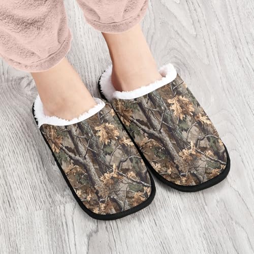 Retro Camo Brown Tree Slippers For Women Men Soft Memory Foam Non-Slip Camouflage Winter Indoor House Shoes Travel Slipper4