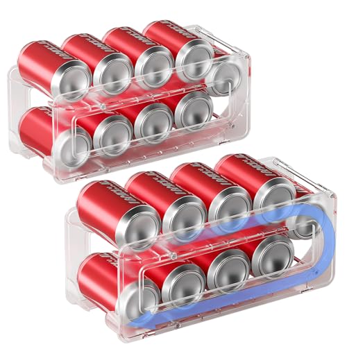 Soda Can Organizer 2Pack, Auto-Roll Dispenser 12oz and Tall Cans | Holds 18 Cans (9 Per Rack), Screwdriver Included, Anti-Slip Rubber Feet, Impact-Resistant Plastic, Fits Most Fridges