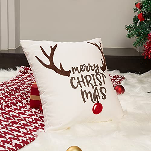 Embroidery Christmas Pillow Cover Set Of 2, Soft Canvas Christmas Pillow Cases, Cotton Linen Christmas Reindeer Throw Pillow Cover 18 X 18, Christmas Cushions Covers For Home Decoration #TOP6