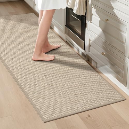 LEKEEPGO Küchenteppich Waschbar rutschfest 60x150cm, Küchenläufer rutschfest, Küchen Teppiche, Waschbarer Teppich Läufer Flur, Saugfähig Teppichläufer für Küche, Flur, Waschküche, Beige