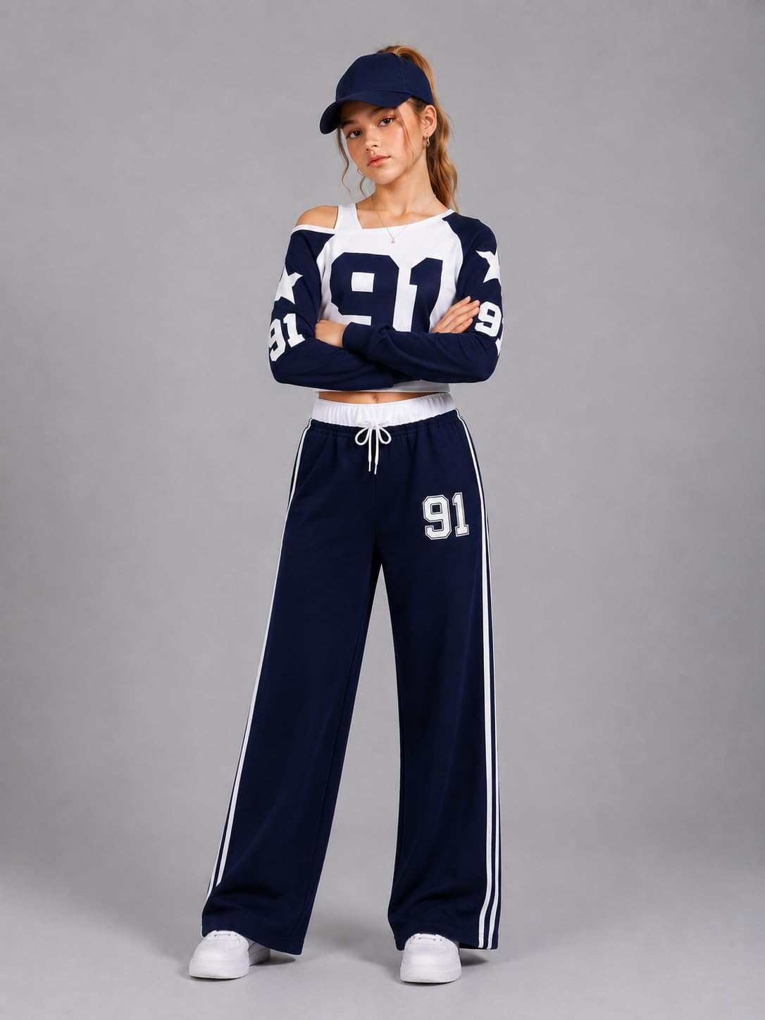 Cakaner Teen Girls Clothes Off Shoulder Top & Color Block Wide Leg Pants Set 2 Piece School Fall Clothes Size 7-16