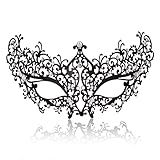 MYMENU Masquerade Mask for Women Shiny Rhinestone Metal Mask Venetian Mask for Party Prom Ball (Flower Black)