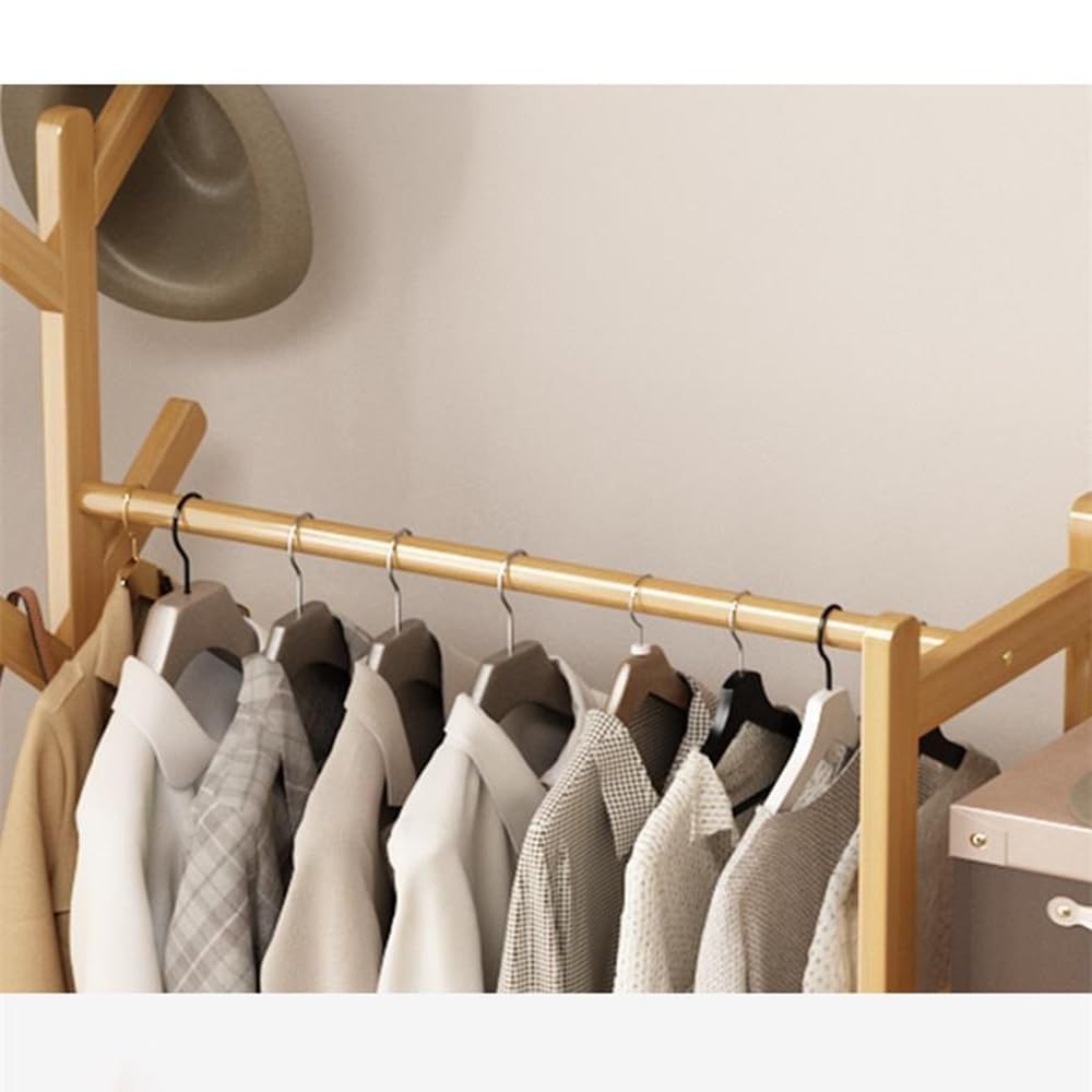 Flur Bodenstehender Garderobenständer mit Aufbewahrungsschublade, Boden-Haushaltsgarderobe, Schlafzimmer-Hängekleidung, offener Kleiderschrank-Aufbewahrungsständer Hutständer(Original Color,Mittel)