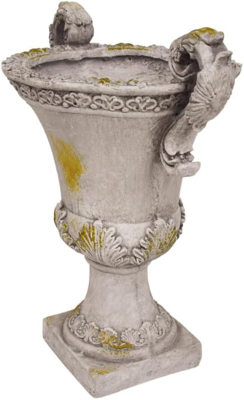 Grey Urn Used for Flowers, Herbs, Water-Resistant Indoor Outdoor Garden Urn Planter with Drainage Hole