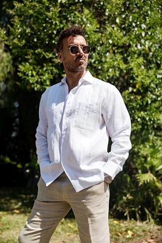 Mojito Men’s 100% Linen Two-Pocket Long Sleeve Guayabera with Elegant Pleats & Artisan Buttons3