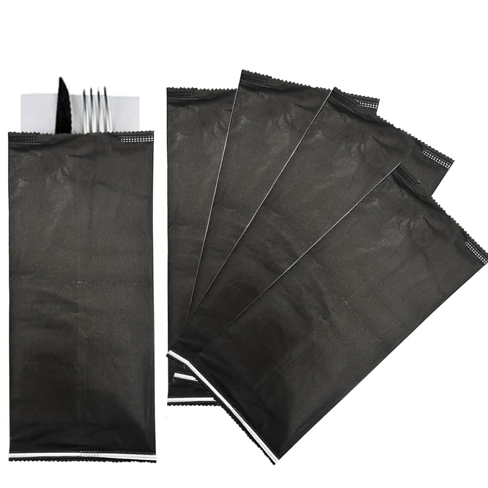 PALUPLUS 1000 Buste Portaposate in Carta color NERO, Misura 11x25 cm, con tovagliolo Doppio Velo, Porta Posate Made in Italy -5002F