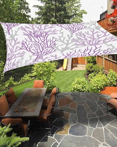 Purple Grey Coral Sun Sail Shades Rectangle Canopy,Sunlight Block Heavy Duty Curved Backyard Shade Cover,Waterproof Sun Shades for Patios Garden Outdoor,6.5'x10' Summer Ocean Coastal Geometric Sea