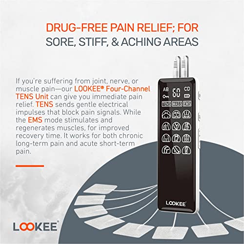 Lookee Premium Led 4-Channel Tens Unit Ems Massage Muscle Stimulator For Pain Relief Therapy, Independent 4 Channels Electric Pulse Massager With 36 Programs And 40 Intensity Levels #TOP5