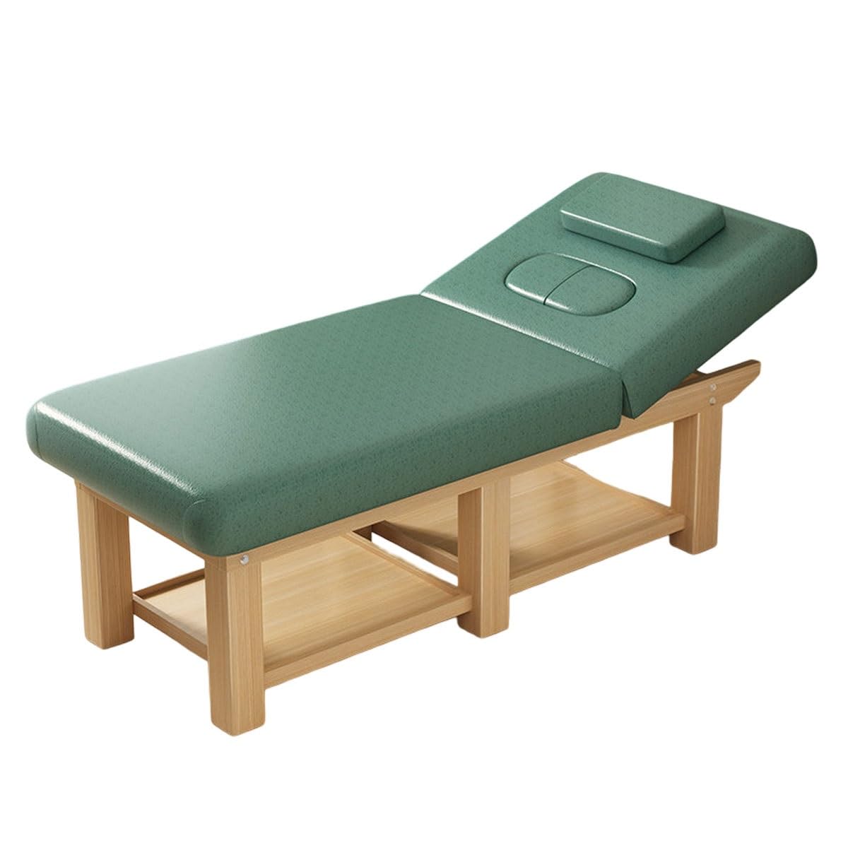 Table de massage professionnelle fixe, lit de soin pour spa et esthétique, récupération médicale, dossier réglable, table de physiothérapie – 185 x 70 cm(Green)