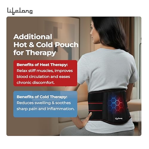 Image of Lifelong Lumbar Sacral Belt with Hot & Cold Pack |Universal Fit for Men and Women| Back Support Brace for Pain Relief |Posture Correction & Lower Back Comfort| Adjustable Elastic Strap Waist Belt